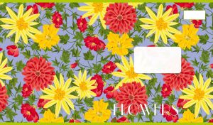 Floral pattern with chrysanthemums and daffodils on pastel navy backdrop