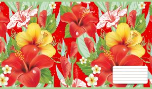 Digital art with irises and seamless floral pattern on light green