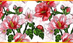 Watercolor red and pink seamless hibiscus pattern on a white background