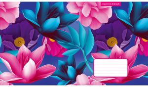 Seamless digital tropical flowers in blue and pink hues on navy