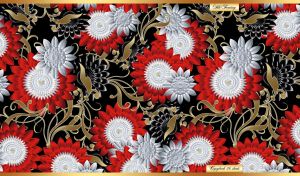 Seamless floral pattern of red and white sunflowers on a black backdrop