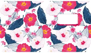 Seamless floral pattern with white and pink hibiscuses on white