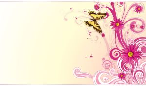 Floral pattern with pink asters and butterfly on pastel yellow gradient