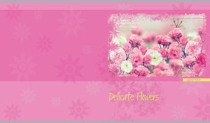 Bouquet of small pink and white roses on a pastel pink floral background