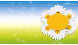 White daisy wreath against a blue, green and yellow gradient background