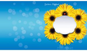 Yellow gerbera wreath against a blue gradient background