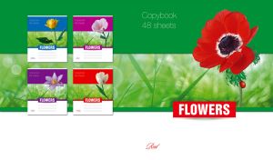 Lovely red poppy and a ladybug on green and white backgrounds