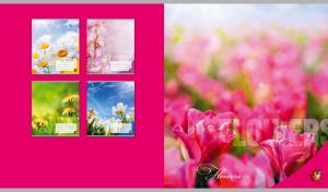 Garden of tulips against a pink bokeh background