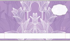 Beautiful tulip flowers with a symmetrical outline on a pastel purple backdrop