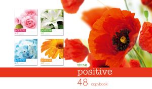 Think Positive image with red poppies on a white background