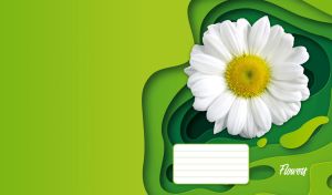 A white chamomile on a green 3D paper-cut style wavy background