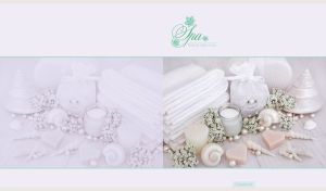 Beauty spa accessory set on a pastel white backdrop