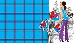 Stylish brunette with a black purse against the background of a city sketch