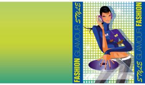 Glamorous fashionable black haired DJ girl on a lime green background