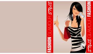 Glamorous fashionable brunette talking on the phone on a tan background