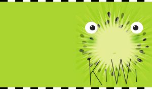 Funny cartoon kiwi face close-up on a lime green background