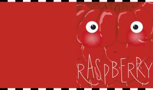 Funny cartoon raspberry face close-up on a dark red background