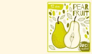 Illustration of a pear on a white stripe print on a pastel yellow backdrop
