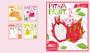 Illustration of a pitaya fruit on a white zebra print on a pastel pink backdrop