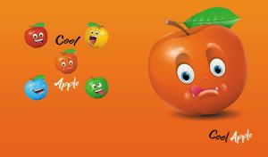 Animated cool apple character with a funny expression on orange