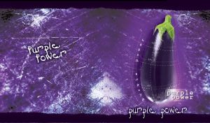 Dark purple eggplant with green tail, surrounded by abstract lines of analysis