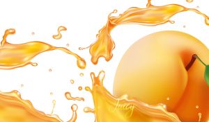 Orange juicy splashes and an apricot on a white background