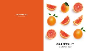 Juicy grapefruit layout on white and orange-red