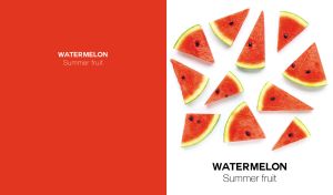 Fresh sliced watermelon layout on white and red