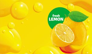 Fresh lemons isolated against a yellow bubble backdrop