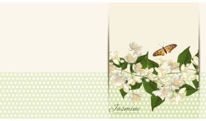Gift card with jasmine flowers on a pastel green polka dot backdrop