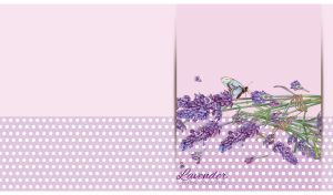 Gift card with lavender flowers on a pastel purple polka dot backdrop
