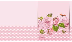 Gift card with roses on a pastel pink polka dot backdrop