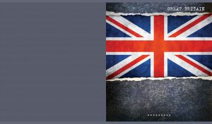 The flag of Great Britain on a gray jeans textured background