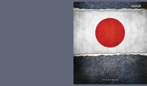 The flag of Japan on a gray jeans textured background