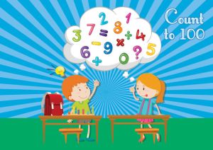 Count to 100 | Cartoon Students & Numbers Against Colorful Sunbursts