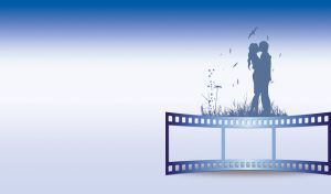 Silhouettes of a couple in love on a dark blue gradient