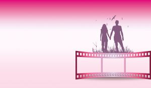 Silhouettes of a couple standing hand-in hand on a fuchsia gradient