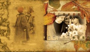 Vintage film on which a boy in a jacket gives flowers to a girl in a plaid dress