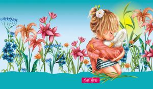 Cute Girls | Amidst Flowers with Animals | On vibrant gradient