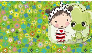 Little Girls and Their Friends | Animated Characters on Seamless Floral Patterns
