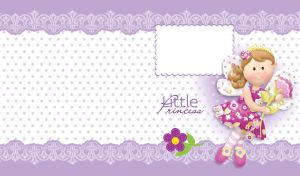 Fairy rag doll holds a flower on a pastel purple polka dot pattern on white