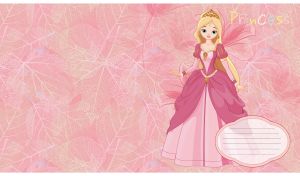 Blonde princess in a rouge pink dress against pastel pink leaf pattern backdrop