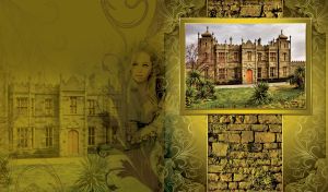 The Vorontsov Palace framed on an olive art backdrop with a blonde beauty