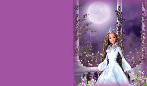 Dark blond princess in a white dress and diamond crown in the moonlight