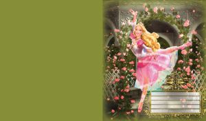 A blond ballerina doll in a pink dress dances in front of a white stone gazebo