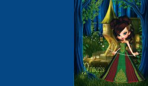 Dark hair princess in a dark green and burgundy dress in the enchanted forest