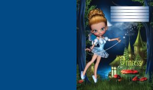 Honey-blonde fairy in a blue dress in the enchanted forest