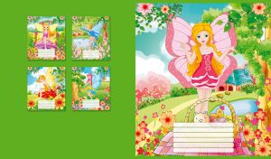A blonde fairy girl in a pink with a picnic basket in a green meadow