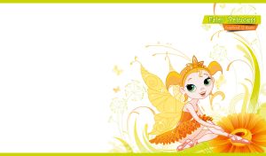 Little ocher ballerina fairy and on a white backdrop with yellow swirls