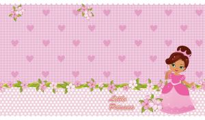 Little princess in pink dress on pastel seamless polka dot pattern with hearts